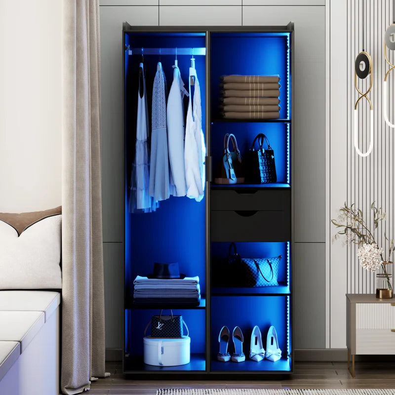 2-Door Wardrobe Armoire with LED Lights