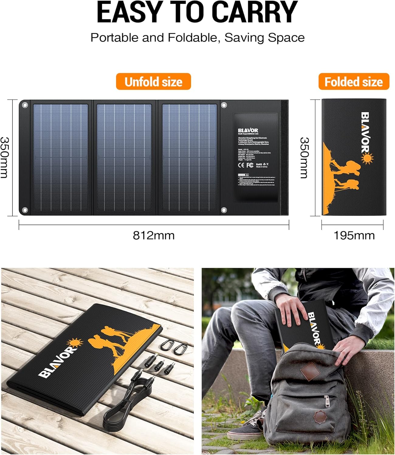 Foldable Solar Panel Charger with USB-C & USB-A Outputs