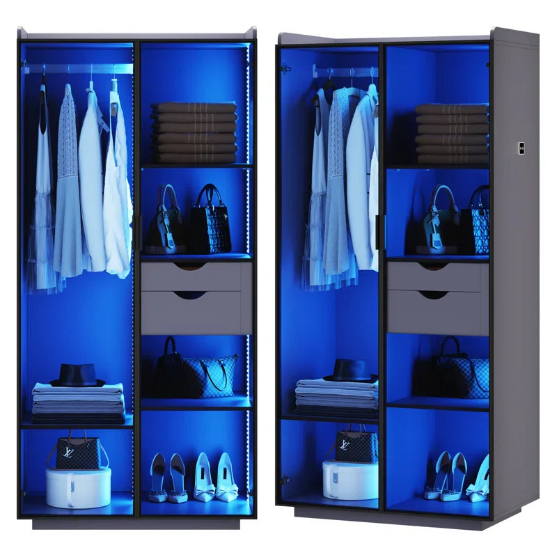 2-Door Wardrobe Armoire with LED Lights