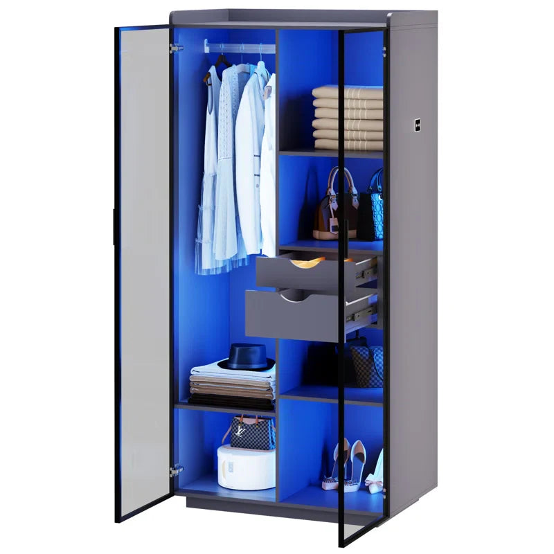 2-Door Wardrobe Armoire with LED Lights