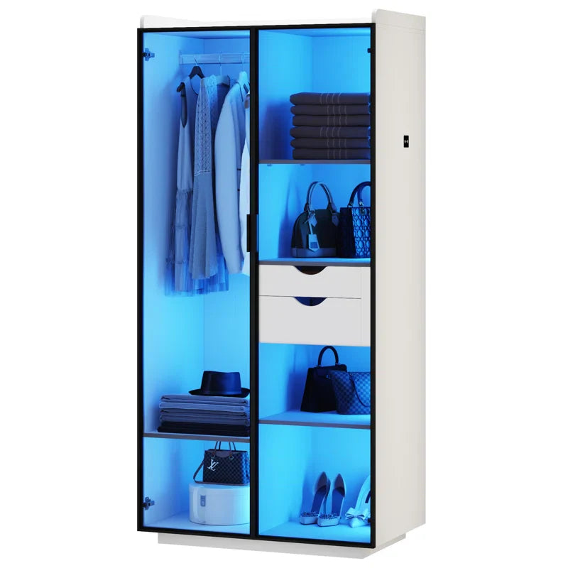 2-Door Wardrobe Armoire with LED Lights