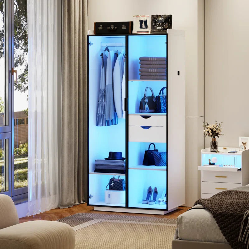 2-Door Wardrobe Armoire with LED Lights