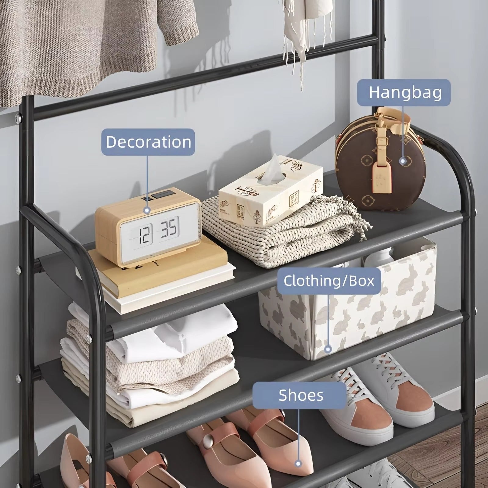 Clothes Hanger & Multi-Layer Shoe Storage Rack